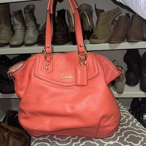 Coach Large Coral leather satchel shoulder purse bag VGUC Easter spring